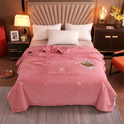 凯轩 2024新款精品绣花仿兔绒毛毯毯子 蝶恋-粉