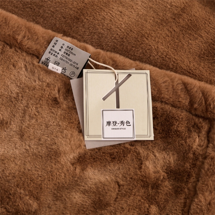 91家纺网 家纺一手货源 找家纺 凯轩 2024新款精品绣花仿兔绒毛毯毯子 蝶恋-棕