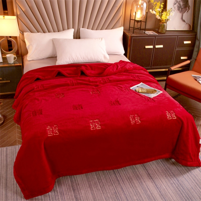 91家纺网 家纺一手货源 找家纺 凯轩 2024新款精品绣花仿兔绒毛毯毯子 喜气生辉