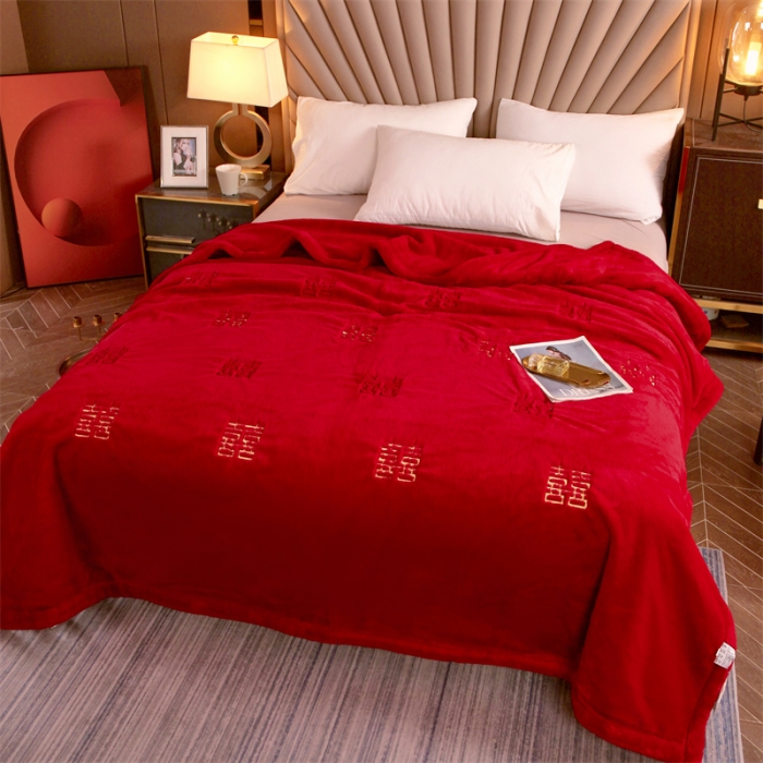 91家纺网 家纺一手货源 找家纺 凯轩 2024新款精品绣花仿兔绒毛毯毯子 喜气生辉