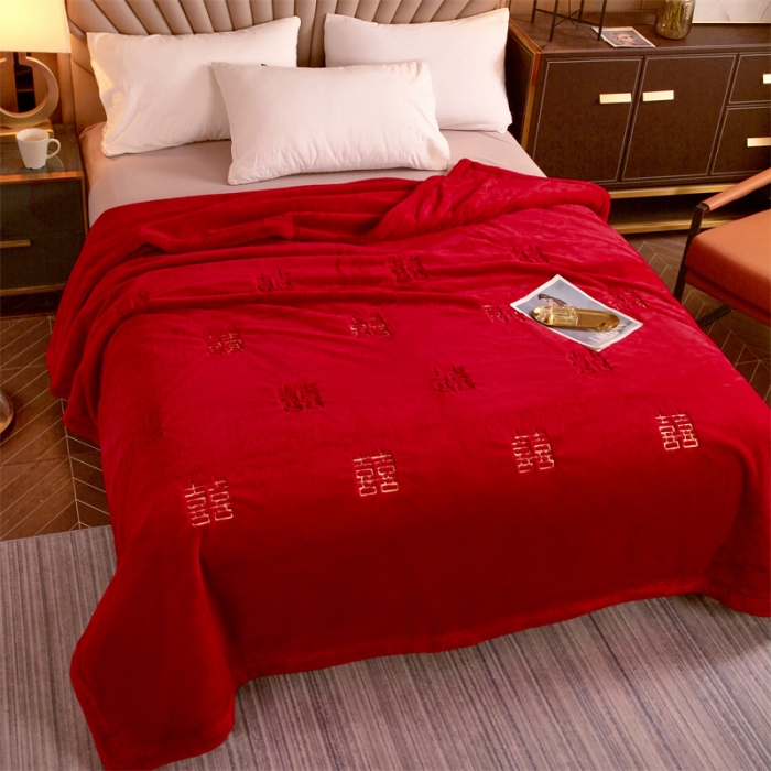 91家纺网 家纺一手货源 找家纺 凯轩 2024新款精品绣花仿兔绒毛毯毯子 喜气生辉