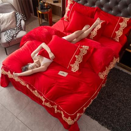 91家纺网 家纺一手货源 找家纺 （总）2025新款婚庆雕花绒四件套