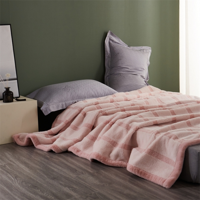 91家纺网 家纺一手货源 找家纺 凯轩 摩登仿羊绒毛毯毯子 粉色