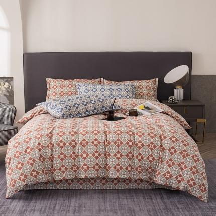 91家纺网 家纺一手货源 找家纺 喜四方 2024新款全棉磨毛纯棉印花四件套 索菲亚-棕