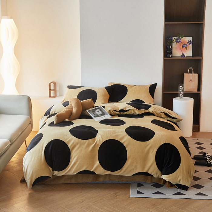 91家纺网 家纺一手货源 找家纺 怡家居 2022秋冬高克重牛奶绒印花四件套 波波奶茶