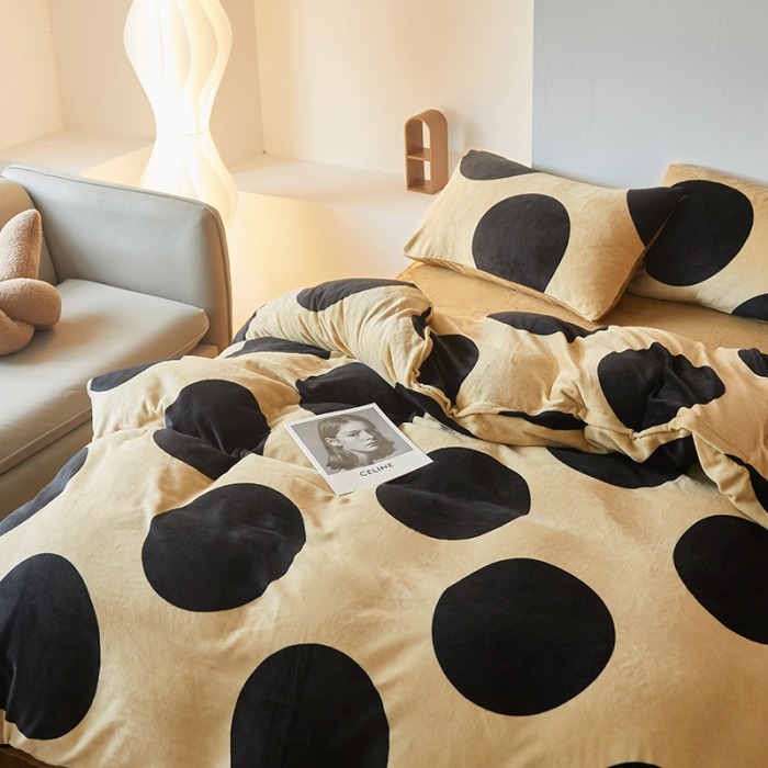 91家纺网 家纺一手货源 找家纺 怡家居 2022秋冬高克重牛奶绒印花四件套 波波奶茶