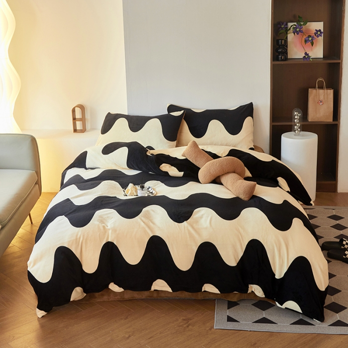 91家纺网 家纺一手货源 找家纺 怡家居 2022秋冬高克重牛奶绒印花四件套 波纹