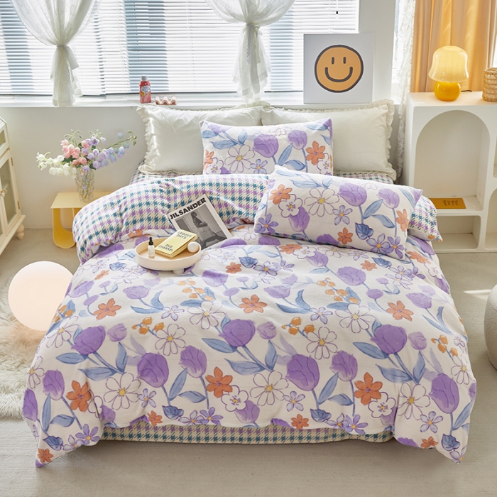 91家纺网 家纺一手货源 找家纺 怡家居 2022秋冬高克重牛奶绒印花四件套 花田