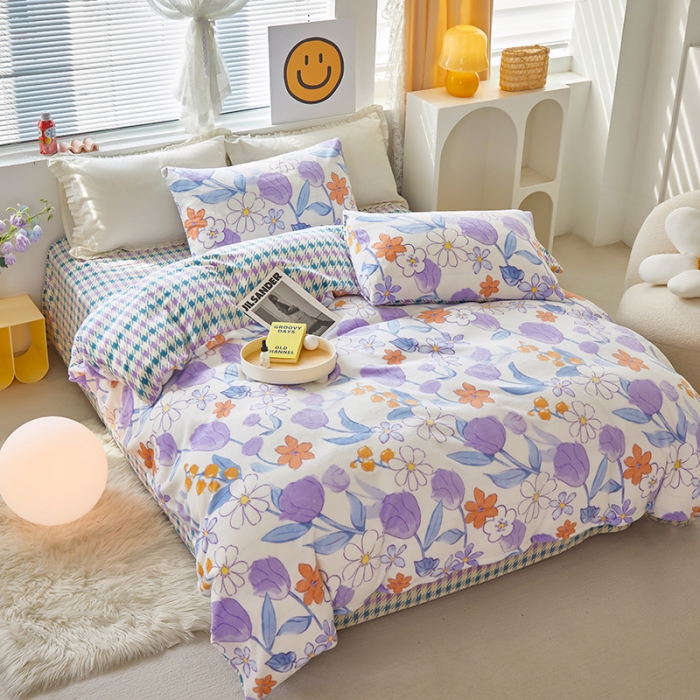 91家纺网 家纺一手货源 找家纺 怡家居 2022秋冬高克重牛奶绒印花四件套 花田