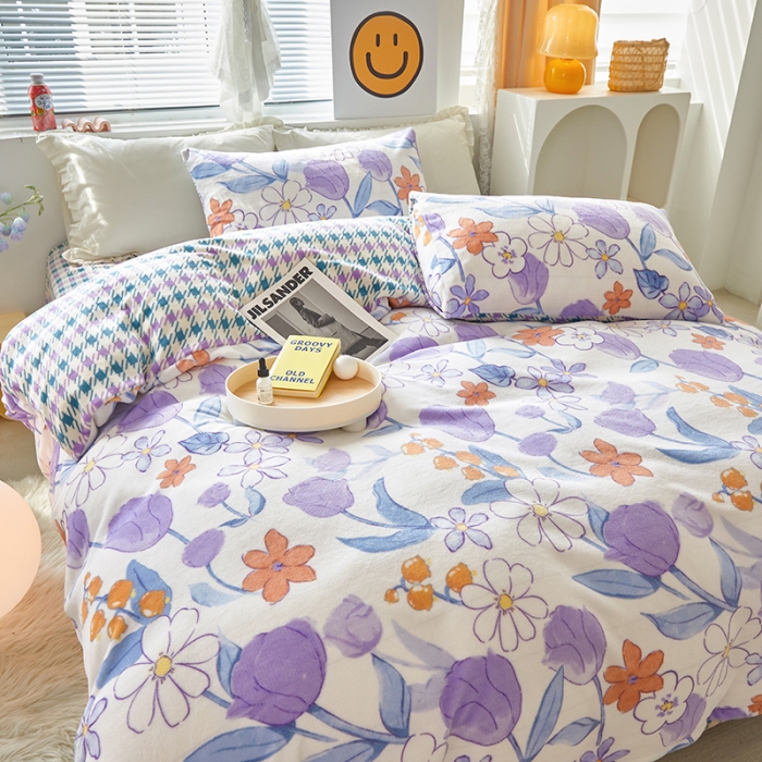 91家纺网 家纺一手货源 找家纺 怡家居 2022秋冬高克重牛奶绒印花四件套 花田