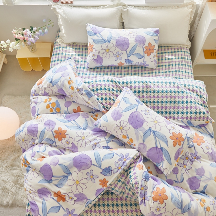 91家纺网 家纺一手货源 找家纺 怡家居 2022秋冬高克重牛奶绒印花四件套 花田