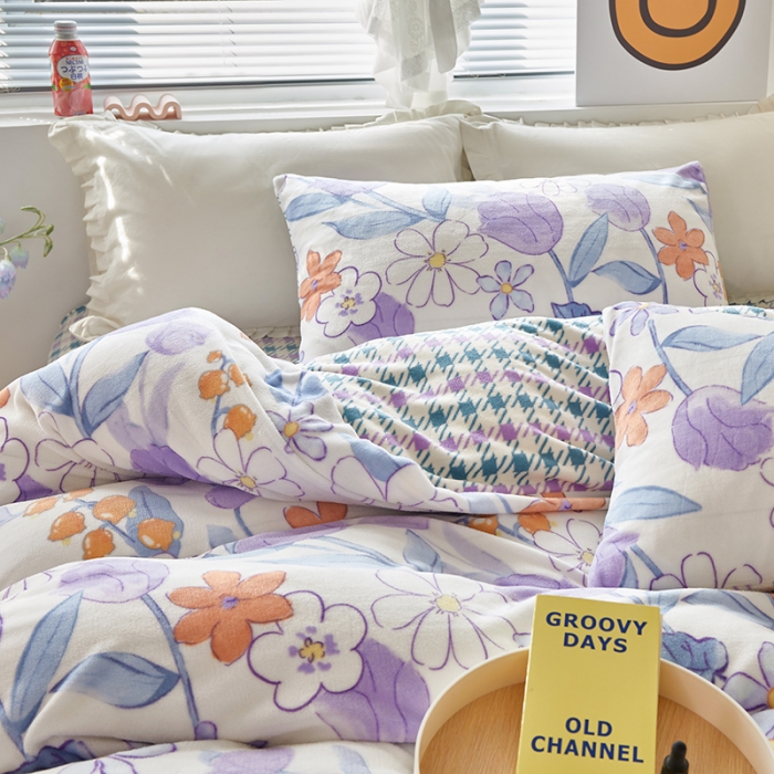 91家纺网 家纺一手货源 找家纺 怡家居 2022秋冬高克重牛奶绒印花四件套 花田