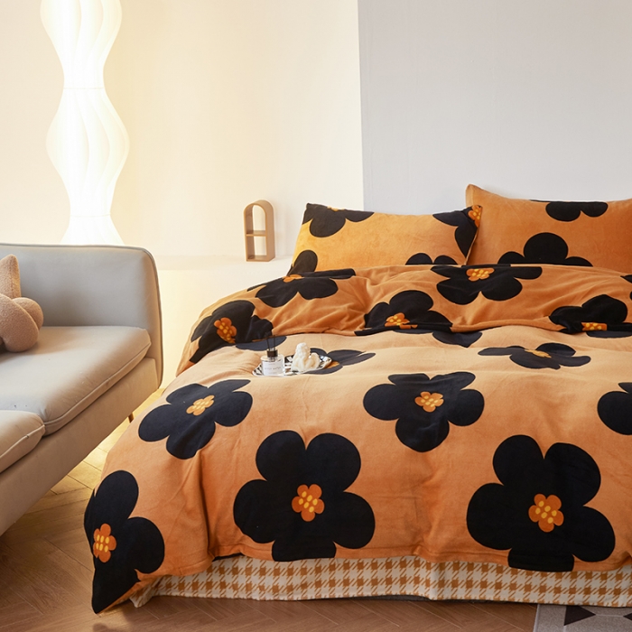 91家纺网 家纺一手货源 找家纺 怡家居 2022秋冬高克重牛奶绒印花四件套 花颜