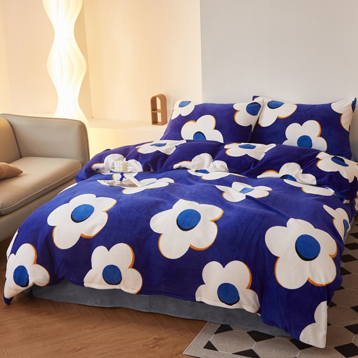 91家纺网 家纺一手货源 找家纺 怡家居 2022秋冬高克重牛奶绒印花四件套 蓝图