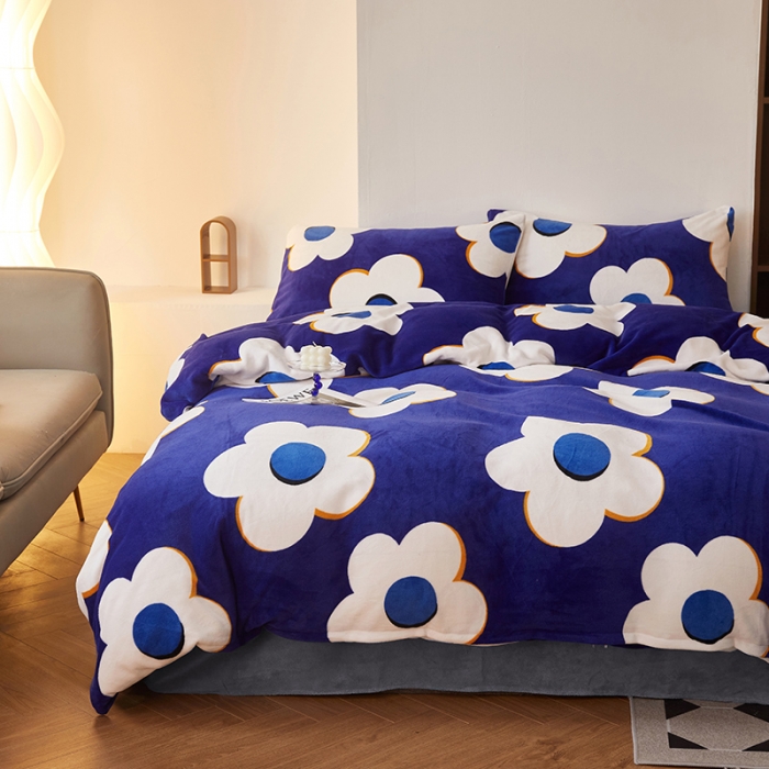 91家纺网 家纺一手货源 找家纺 怡家居 2022秋冬高克重牛奶绒印花四件套 蓝图