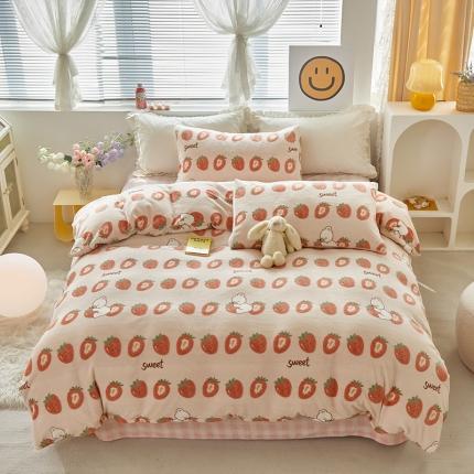 怡家居 2022秋冬高克重牛奶绒印花四件套 甜蜜蜜