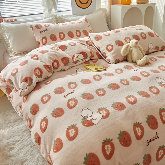 91家纺网 家纺一手货源 找家纺 怡家居 2022秋冬高克重牛奶绒印花四件套 甜蜜蜜