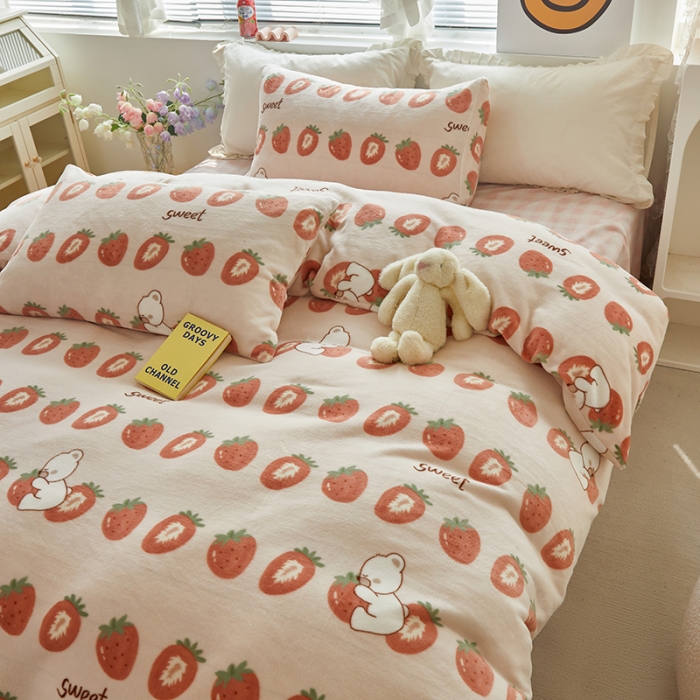 91家纺网 家纺一手货源 找家纺 怡家居 2022秋冬高克重牛奶绒印花四件套 甜蜜蜜