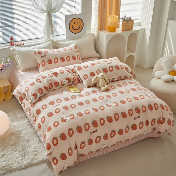 91家纺网 家纺一手货源 找家纺 怡家居 2022秋冬高克重牛奶绒印花四件套 甜蜜蜜