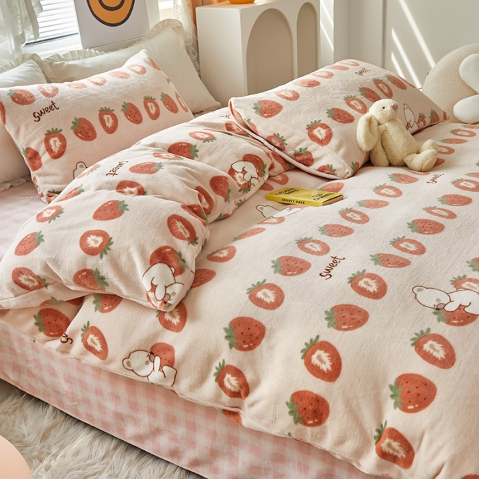 91家纺网 家纺一手货源 找家纺 怡家居 2022秋冬高克重牛奶绒印花四件套 甜蜜蜜