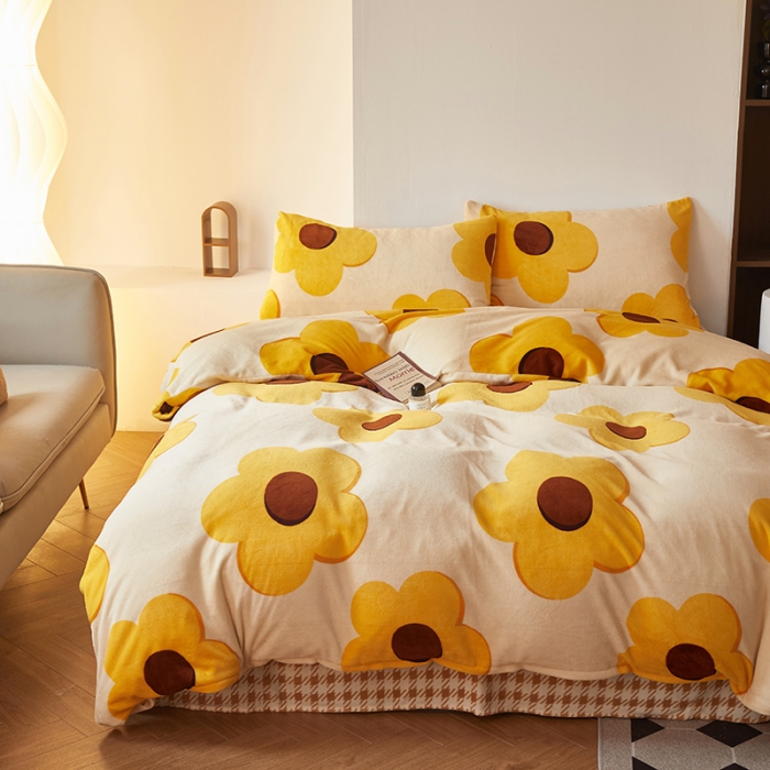 91家纺网 家纺一手货源 找家纺 怡家居 2022秋冬高克重牛奶绒印花四件套 向阳