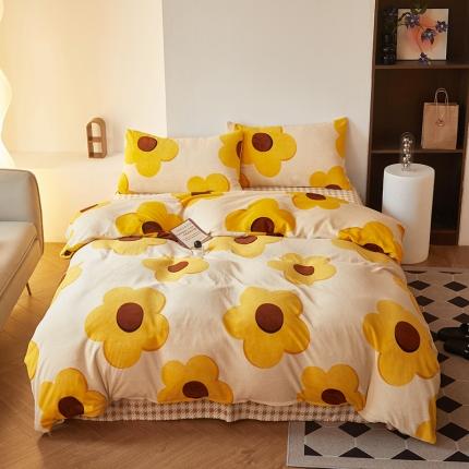 怡家居 2022秋冬高克重牛奶绒印花四件套 向阳