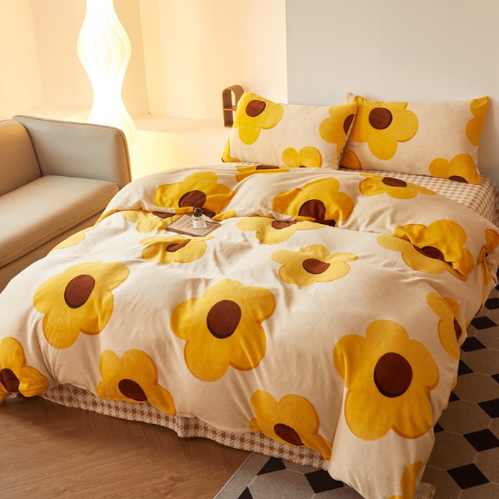 91家纺网 家纺一手货源 找家纺 怡家居 2022秋冬高克重牛奶绒印花四件套 向阳