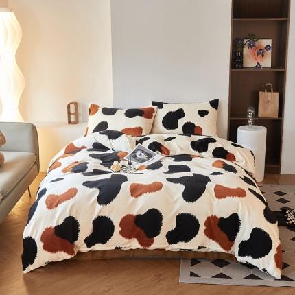 怡家居 2022秋冬高克重牛奶绒印花四件套 小奶牛