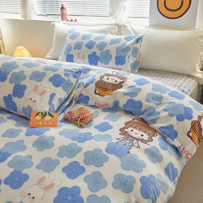 91家纺网 家纺一手货源 找家纺 怡家居 2022秋冬高克重牛奶绒印花四件套 野餐日