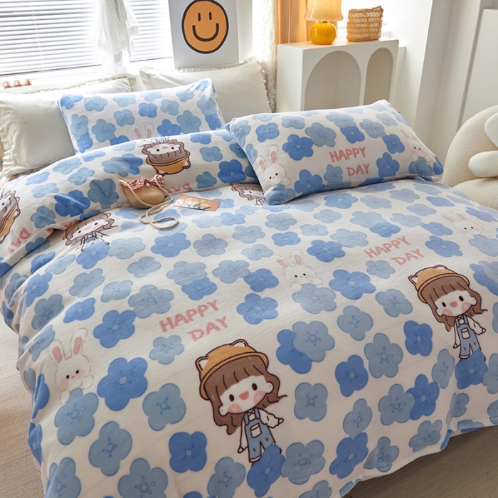 91家纺网 家纺一手货源 找家纺 怡家居 2022秋冬高克重牛奶绒印花四件套 野餐日