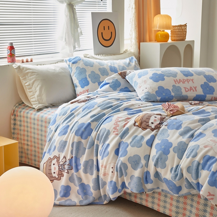 91家纺网 家纺一手货源 找家纺 怡家居 2022秋冬高克重牛奶绒印花四件套 野餐日