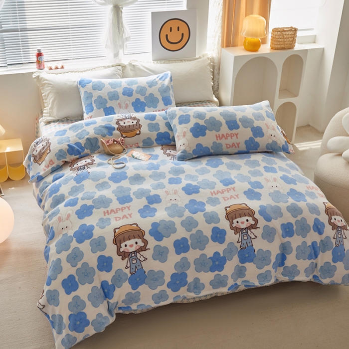 91家纺网 家纺一手货源 找家纺 怡家居 2022秋冬高克重牛奶绒印花四件套 野餐日