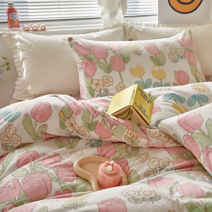 91家纺网 家纺一手货源 找家纺 怡家居 2022秋冬高克重牛奶绒印花四件套 郁金香