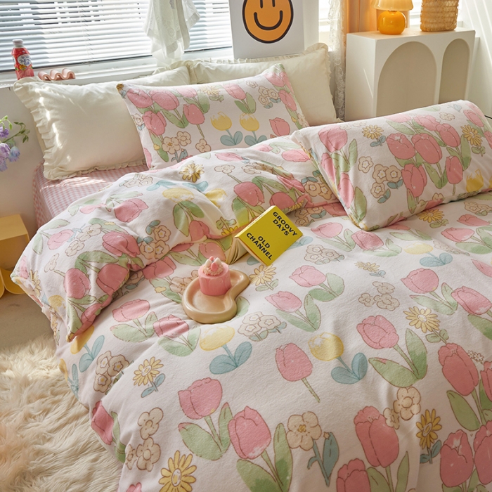 91家纺网 家纺一手货源 找家纺 怡家居 2022秋冬高克重牛奶绒印花四件套 郁金香