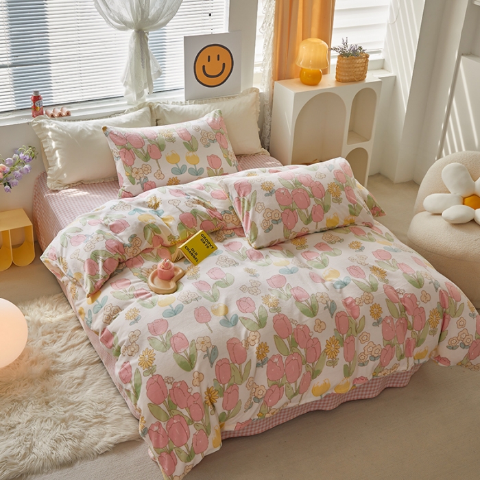 91家纺网 家纺一手货源 找家纺 怡家居 2022秋冬高克重牛奶绒印花四件套 郁金香