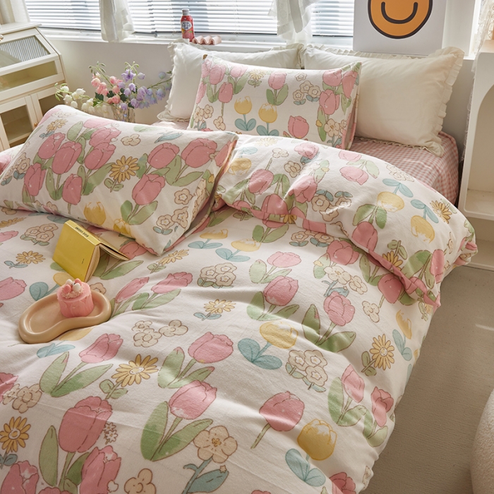 91家纺网 家纺一手货源 找家纺 怡家居 2022秋冬高克重牛奶绒印花四件套 郁金香