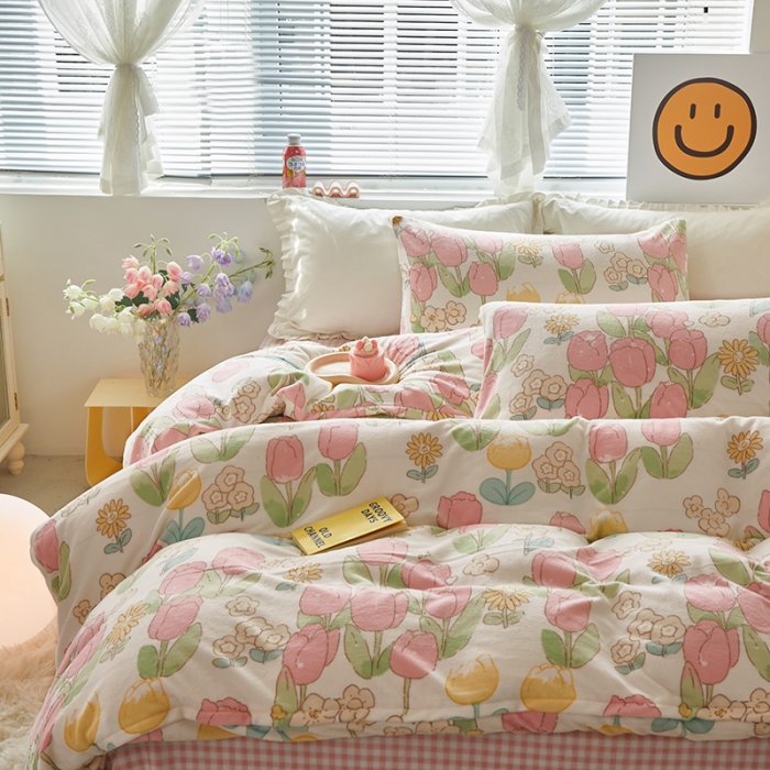 91家纺网 家纺一手货源 找家纺 怡家居 2022秋冬高克重牛奶绒印花四件套 郁金香