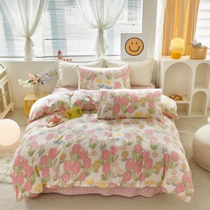 怡家居 2022秋冬高克重牛奶绒印花四件套 郁金香