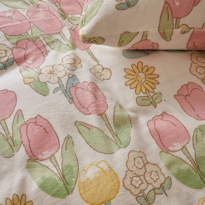 91家纺网 家纺一手货源 找家纺 怡家居 2022秋冬高克重牛奶绒印花四件套 郁金香