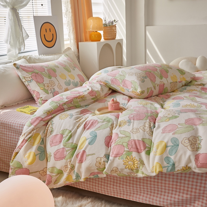 91家纺网 家纺一手货源 找家纺 怡家居 2022秋冬高克重牛奶绒印花四件套 郁金香