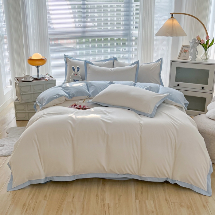 91家纺网 家纺一手货源 找家纺 雨帆家纺 2022新款ins亲肤磨毛双拼四件套 白蓝