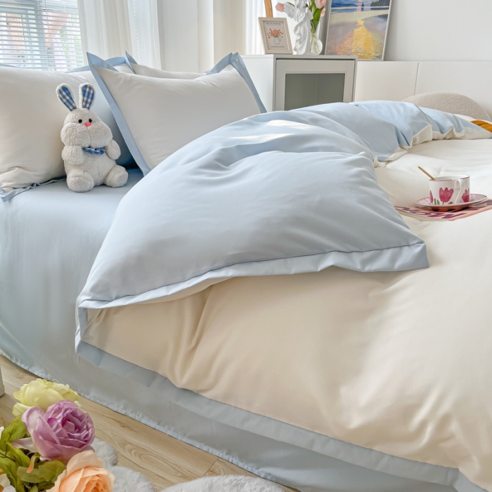 91家纺网 家纺一手货源 找家纺 雨帆家纺 2022新款ins亲肤磨毛双拼四件套 白蓝