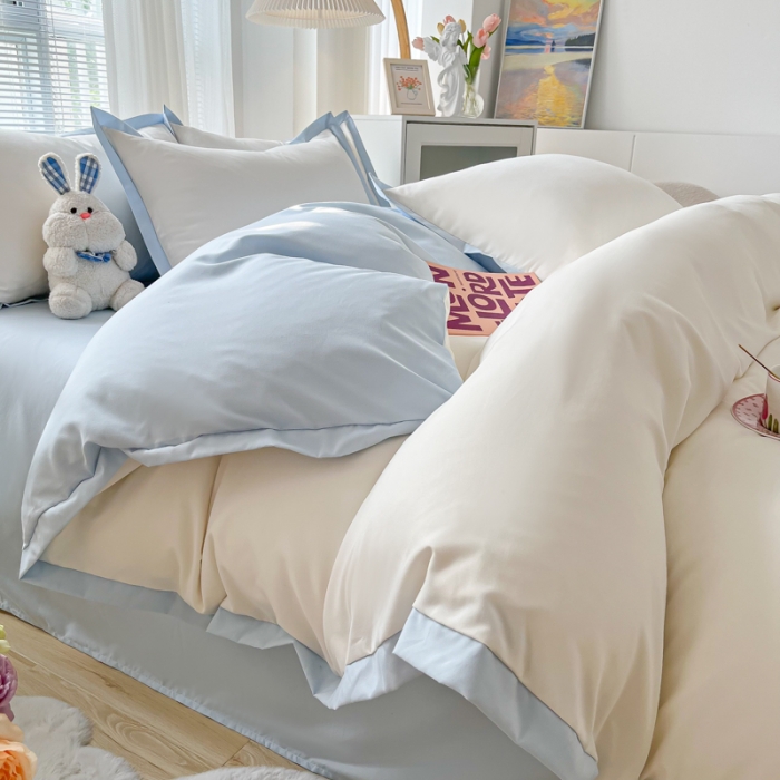 91家纺网 家纺一手货源 找家纺 雨帆家纺 2022新款ins亲肤磨毛双拼四件套 白蓝