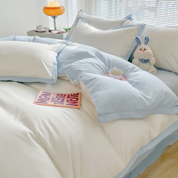 91家纺网 家纺一手货源 找家纺 雨帆家纺 2022新款ins亲肤磨毛双拼四件套 白蓝