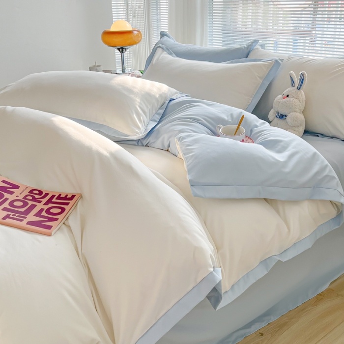 91家纺网 家纺一手货源 找家纺 雨帆家纺 2022新款ins亲肤磨毛双拼四件套 白蓝