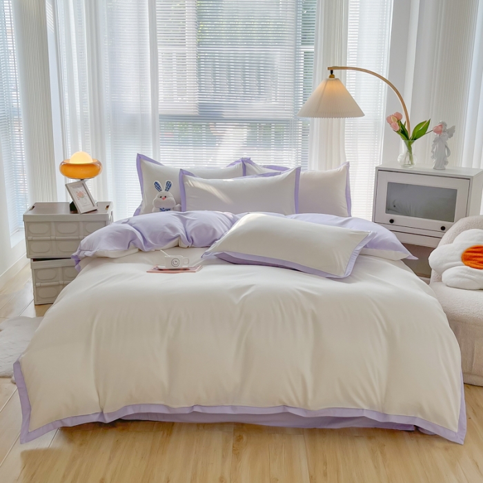 91家纺网 家纺一手货源 找家纺 雨帆家纺 2022新款ins亲肤磨毛双拼四件套 白紫