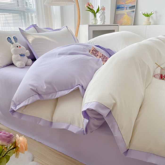 91家纺网 家纺一手货源 找家纺 雨帆家纺 2022新款ins亲肤磨毛双拼四件套 白紫