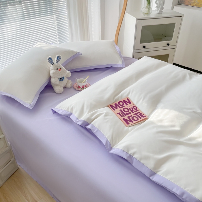 91家纺网 家纺一手货源 找家纺 雨帆家纺 2022新款ins亲肤磨毛双拼四件套 白紫