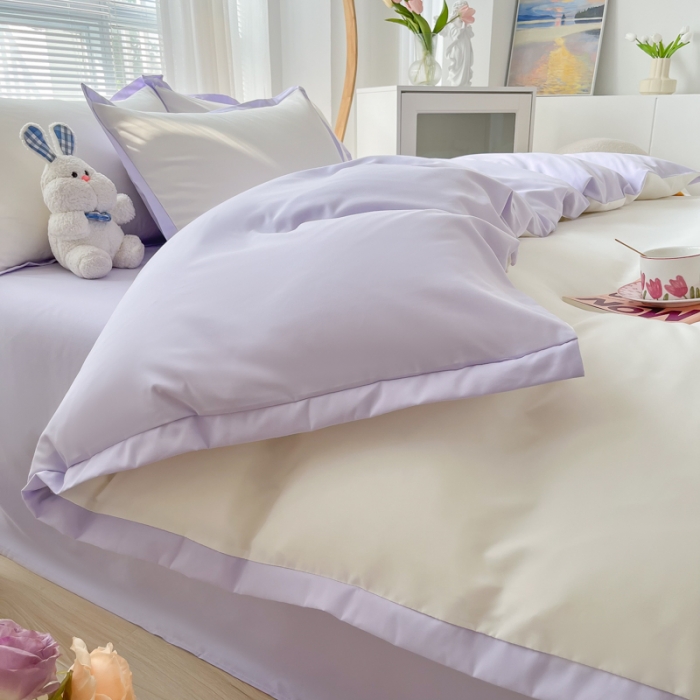 91家纺网 家纺一手货源 找家纺 雨帆家纺 2022新款ins亲肤磨毛双拼四件套 白紫