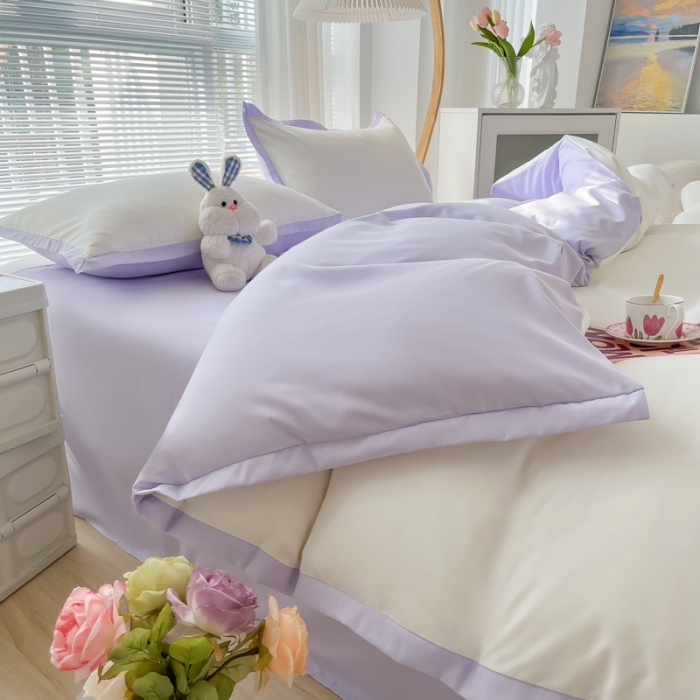 91家纺网 家纺一手货源 找家纺 雨帆家纺 2022新款ins亲肤磨毛双拼四件套 白紫